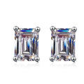 Emerald and Radiant Cut Moissanite Stud Earrings in Rhodium-Plated S925 sterling silver product scene view showing front sparkle
