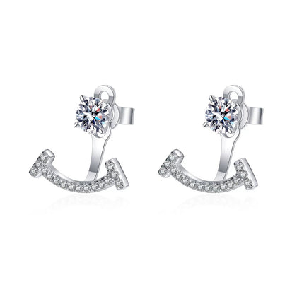 Moissanite Jacket Stud Earrings with CZ in Rhodium-Plated S925 sterling silver white background product photo showing the pair, stone shape, and jacket stud earrings silhouette