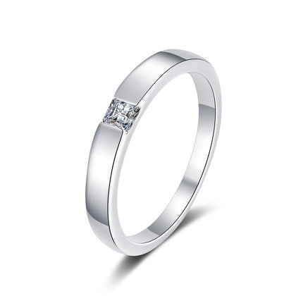 Princess Cut Moissanite Solitaire Ring in rhodium-plated S925 sterling silver on clean white background