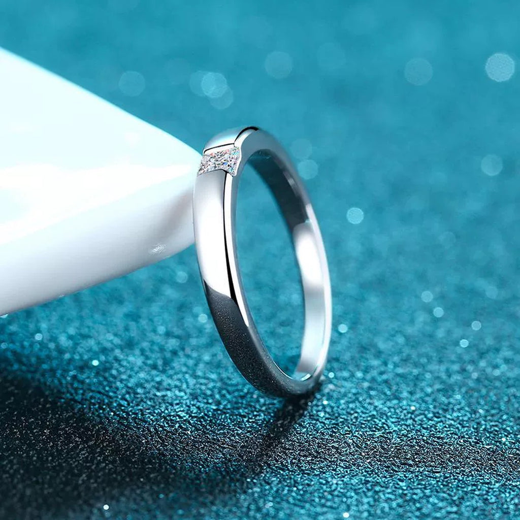 Princess Cut Moissanite Solitaire Ring product view showing moissanite setting and rhodium finish