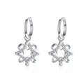 Floral Moissanite Hoop Dangle Earrings in Rhodium-Plated S925 sterling silver white background product photo showing the pair, stone shape, and dangle earrings silhouette