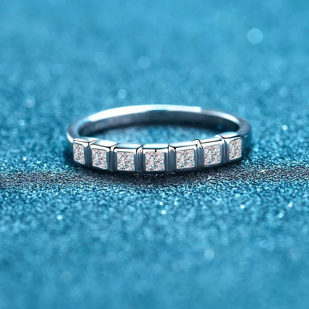 Princess Cut Moissanite Solitaire Ring product view showing moissanite setting and rhodium finish