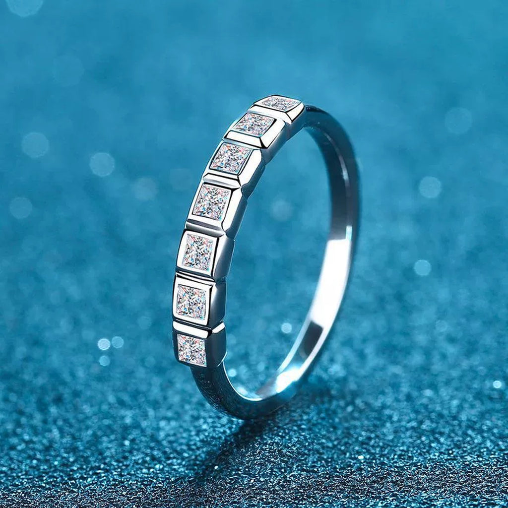 Princess Cut Moissanite Solitaire Ring product view showing moissanite setting and rhodium finish
