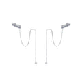 Moissanite Ear Climber Threader Earrings in Rhodium-Plated S925 sterling silver white background product photo showing the pair, stone shape, and ear climber threader earrings silhouette