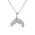 Whale Tail Moissanite Pendant Necklace in Rhodium-Plated S925 sterling silver on white background showing pendant shape and round moissanite