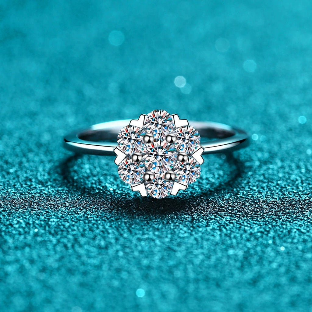 Round Moissanite Cluster Ring product view showing moissanite setting and metal finish