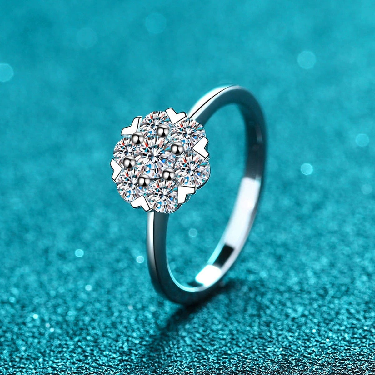 Round Moissanite Cluster Ring product view showing moissanite setting and metal finish