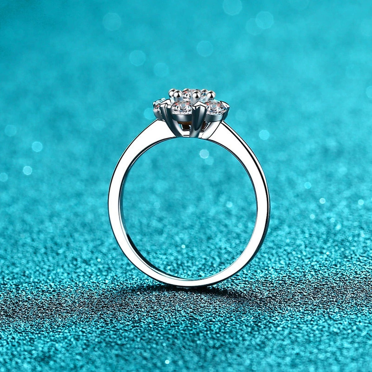 Round Moissanite Cluster Ring product view showing moissanite setting and metal finish