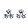Cluster Round Moissanite Stud Earrings in Rhodium-Plated S925 sterling silver white background product photo showing the pair, stone shape, and stud earrings silhouette