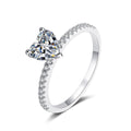 Heart Cut Moissanite Ring with CZ in rhodium-plated S925 sterling silver on clean white background