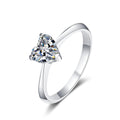 Heart Cut Moissanite Solitaire Ring in rhodium-plated S925 sterling silver on clean white background