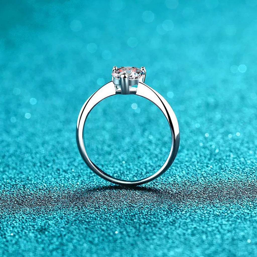 Heart Cut Moissanite Solitaire Ring product view showing moissanite setting and rhodium finish