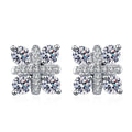 Square Cluster Moissanite Stud Earrings with CZ in Rhodium-Plated S925 sterling silver white background product photo showing the pair, stone shape, and stud earrings silhouette