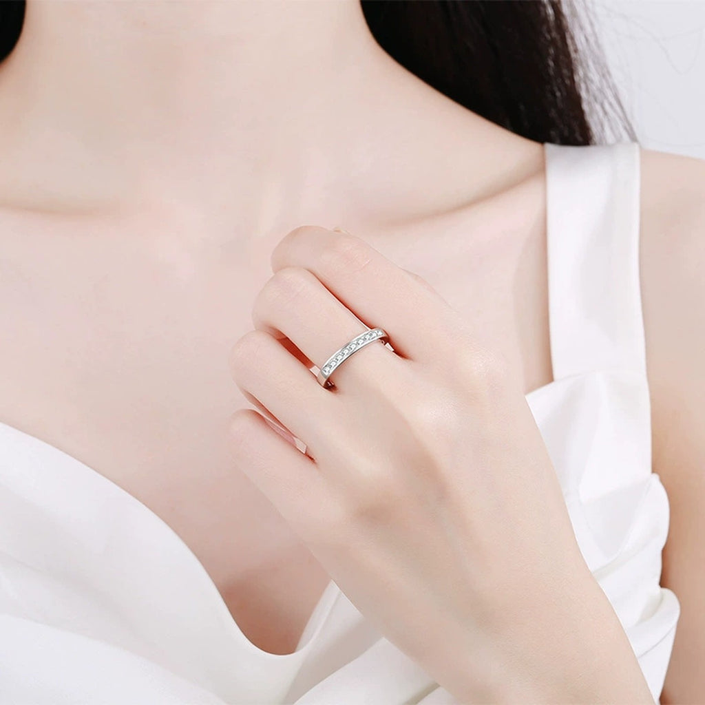 Round Moissanite Twist Ring worn on hand to show scale and ring profile
