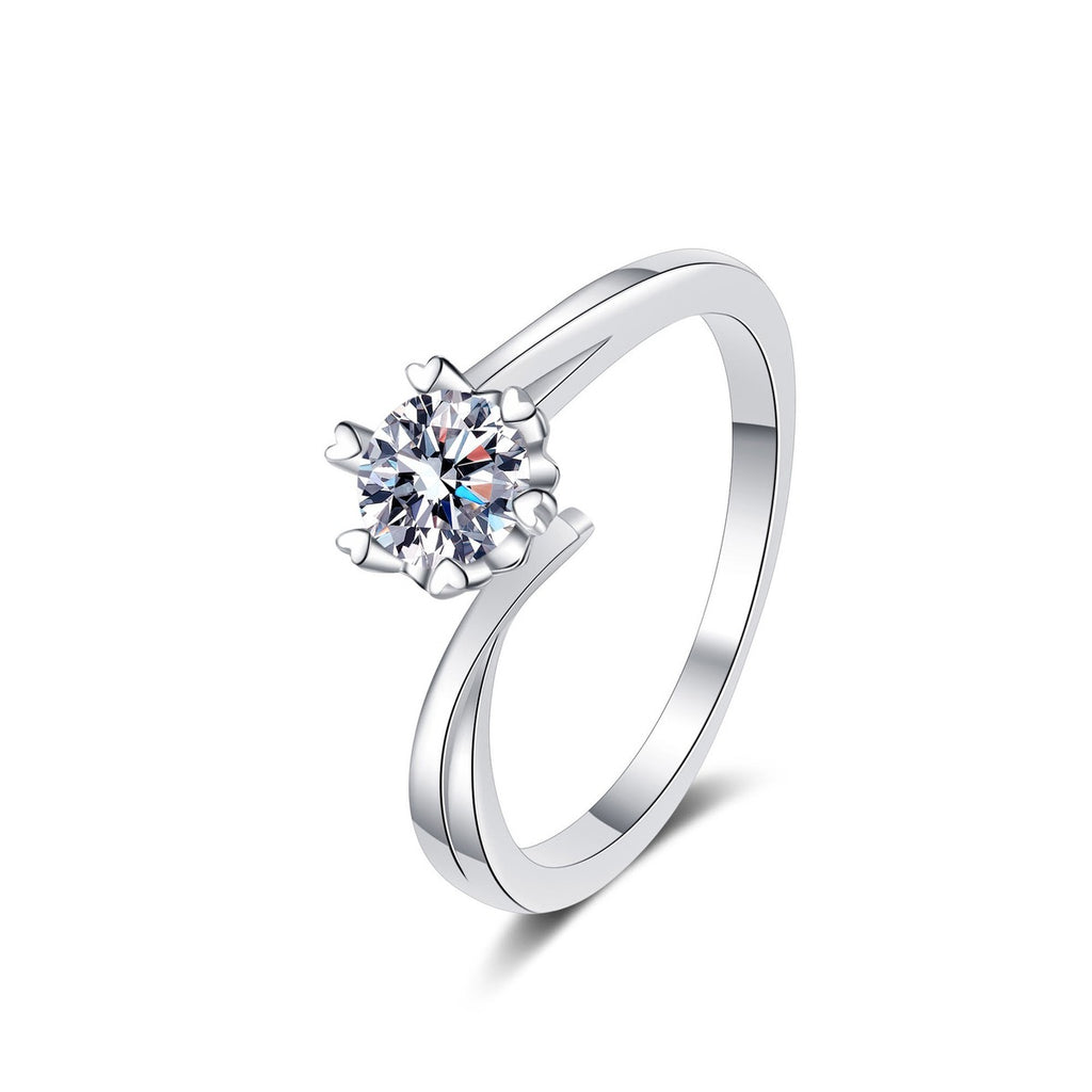 Round Moissanite Adjustable Solitaire Ring in rhodium-plated S925 sterling silver on clean white background