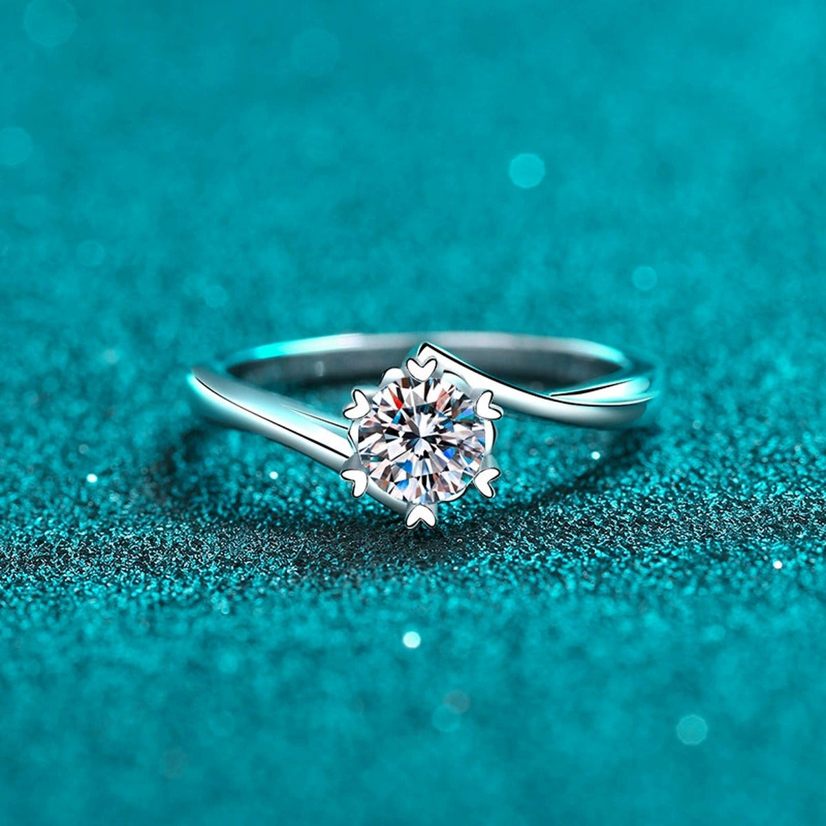 Round Moissanite Adjustable Solitaire Ring product view showing moissanite setting and metal finish