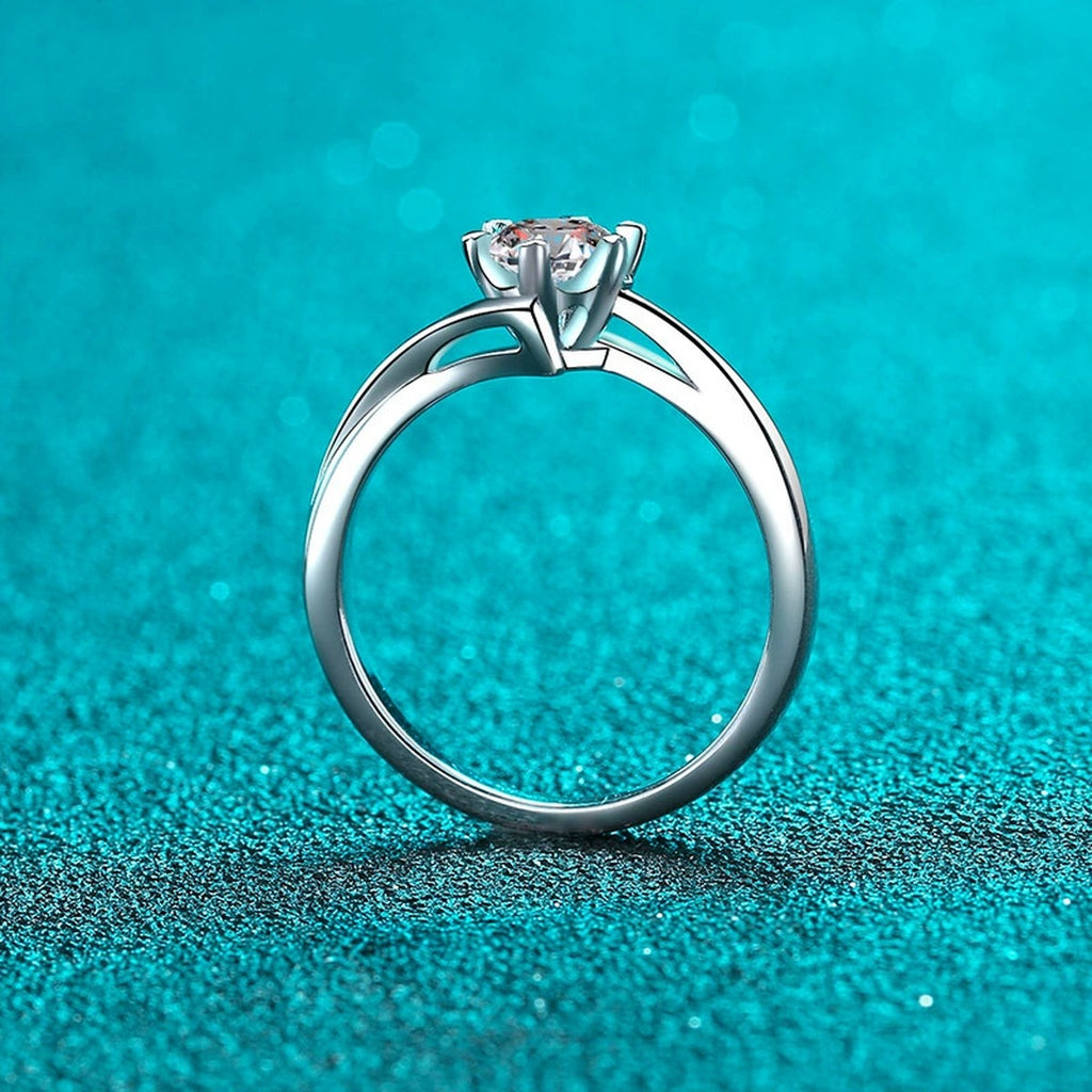 Round Moissanite Adjustable Solitaire Ring product view showing moissanite setting and metal finish
