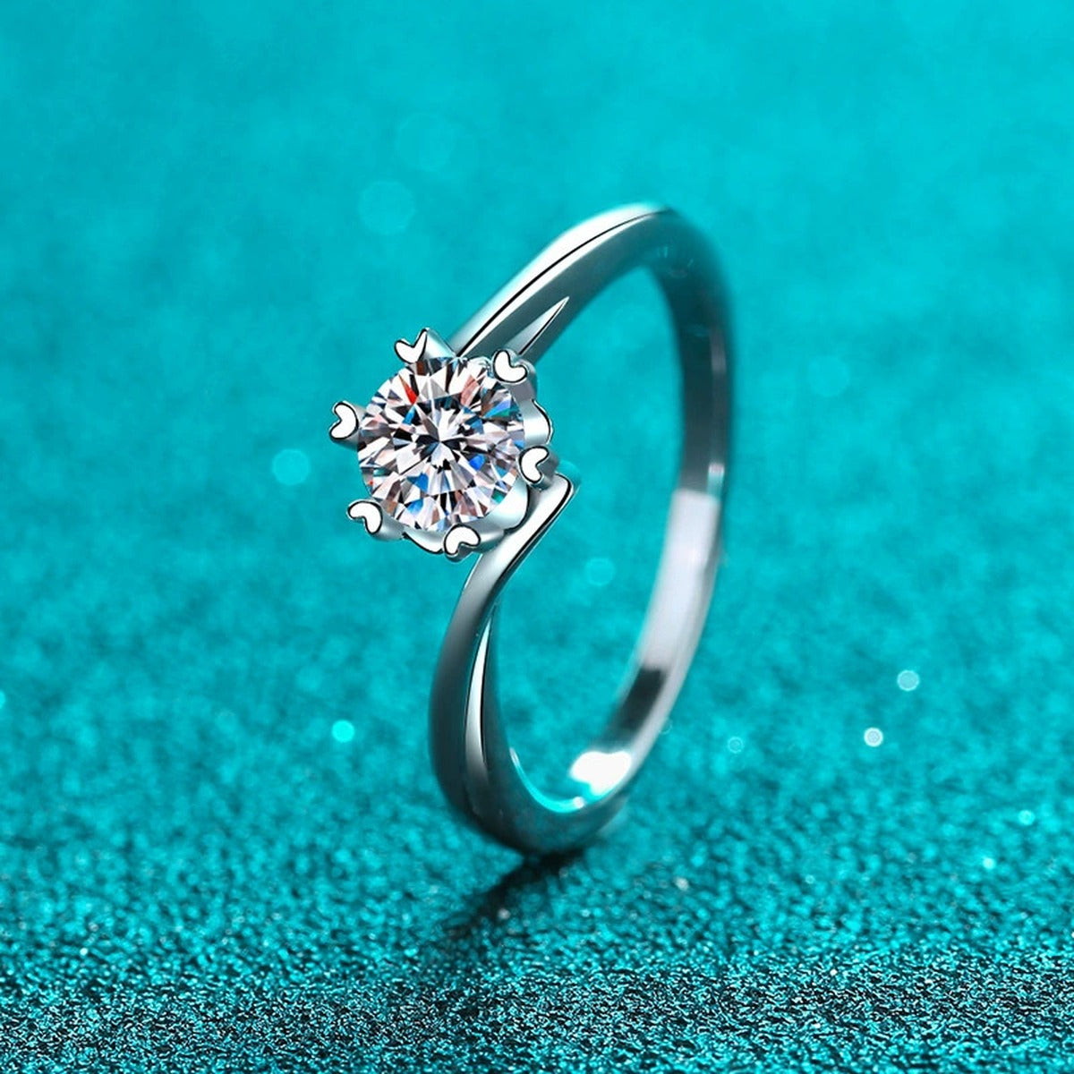 Round Moissanite Adjustable Solitaire Ring product view showing moissanite setting and metal finish
