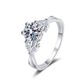 Round Moissanite Side Stone Engagement Ring with CZ in rhodium-plated S925 sterling silver on clean white background