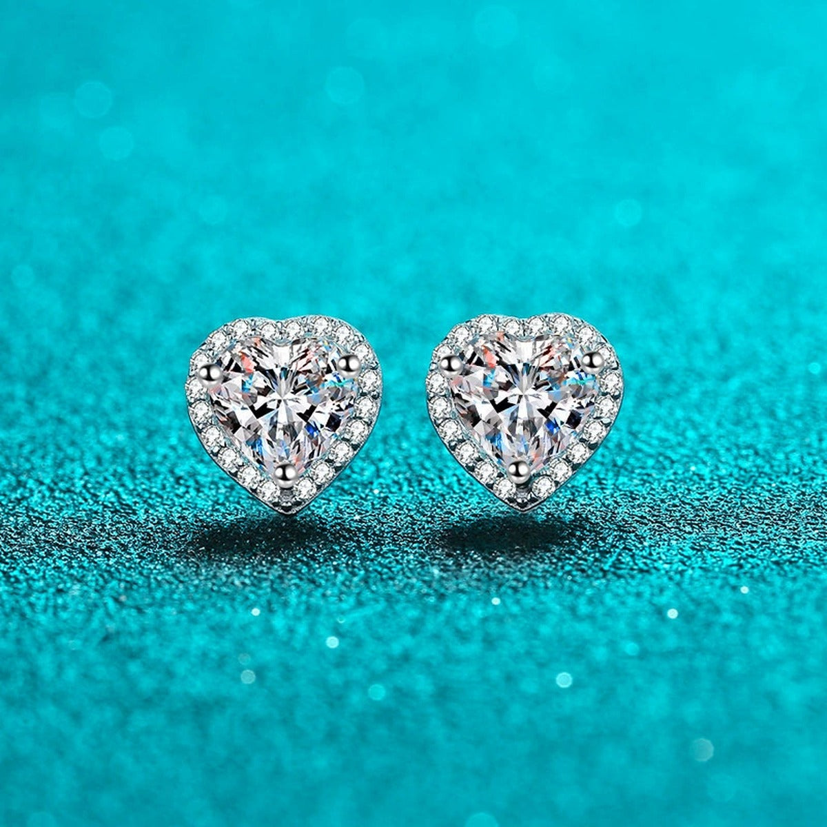 Heart Moissanite Stud Earrings with CZ in Rhodium-Plated S925 sterling silver product scene view showing side profile