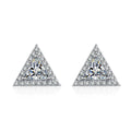 Trillion Moissanite Stud Earrings with CZ in Rhodium-Plated S925 sterling silver white background product photo showing the pair, stone shape, and stud earrings silhouette