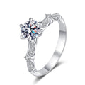 Round Moissanite Side Stone Ring with CZ in rhodium-plated S925 sterling silver on clean white background