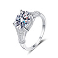 Oval Cut Moissanite Side Stone Engagement Ring with CZ in rhodium-plated S925 sterling silver on clean white background
