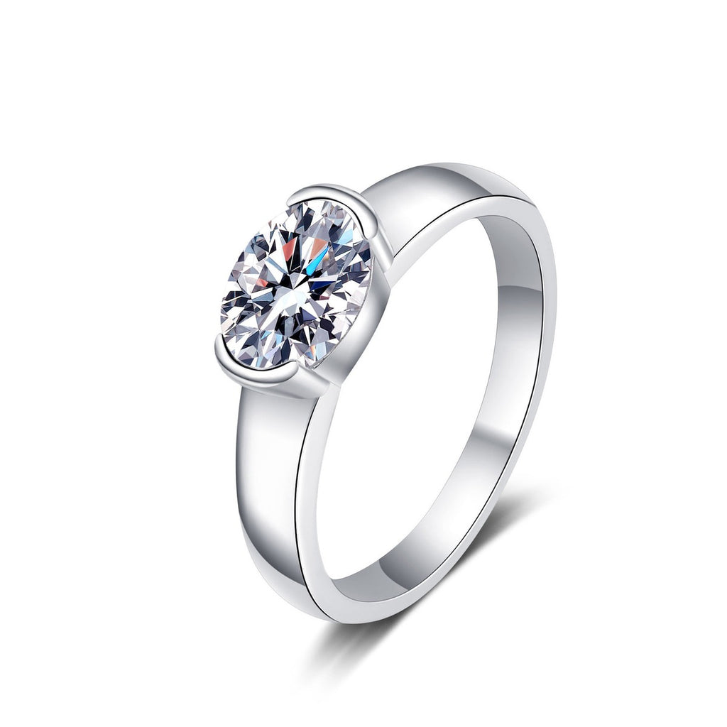 Oval Cut Moissanite Ring in rhodium-plated S925 sterling silver on clean white background