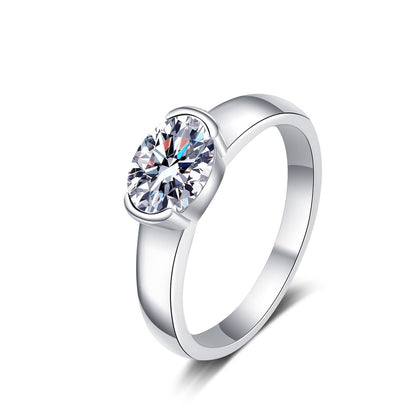 Oval Cut Moissanite Ring in rhodium-plated S925 sterling silver on clean white background