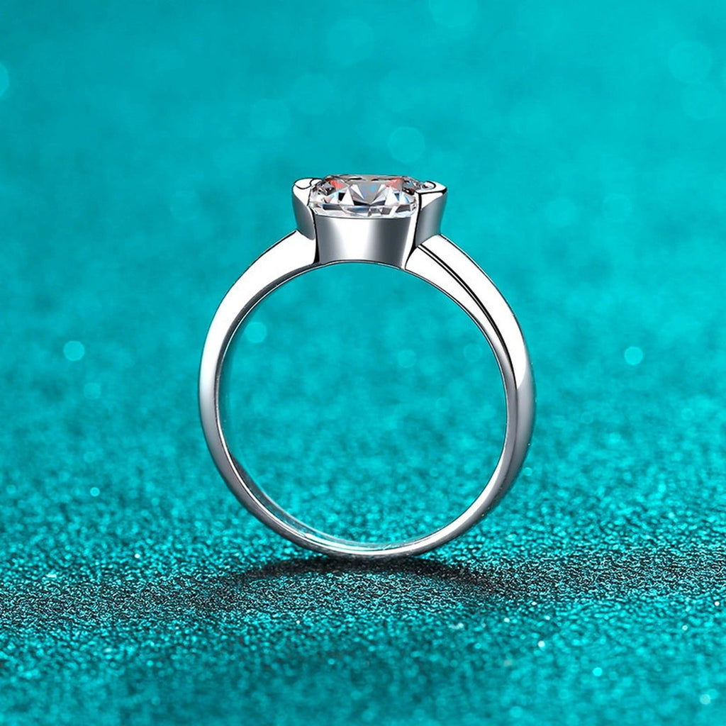 Oval Cut Moissanite Ring product view showing moissanite setting and rhodium finish