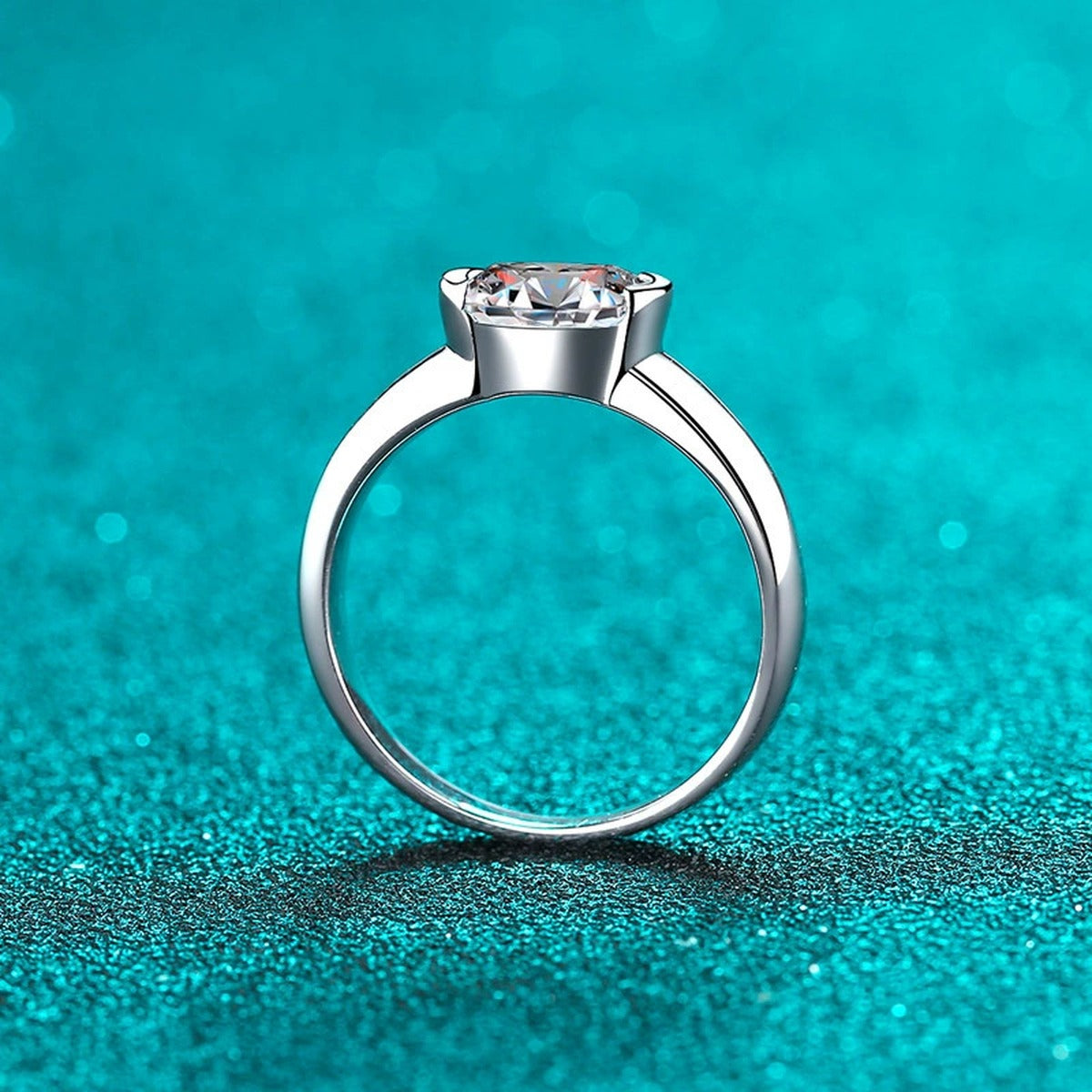 Oval Cut Moissanite Ring product view showing moissanite setting and rhodium finish