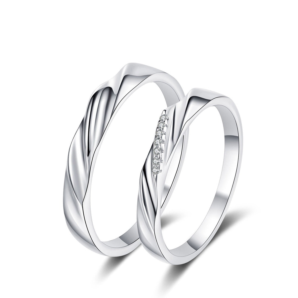 Couples Promise Ring Set in rhodium-plated S925 sterling silver on clean white background