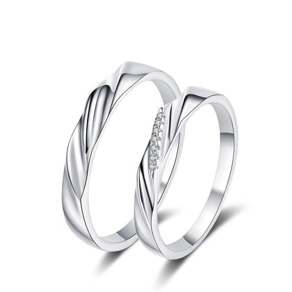 Couples Promise Ring Set in rhodium-plated S925 sterling silver on clean white background