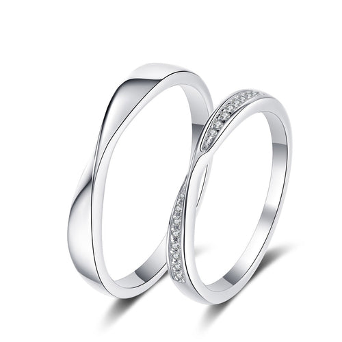Couples Promise Ring Set in rhodium-plated S925 sterling silver on clean white background