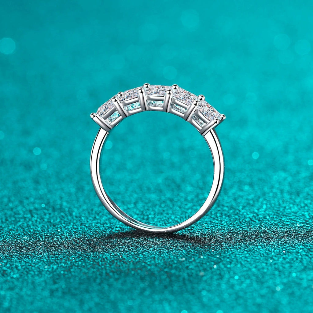 Princess Cut Moissanite Eternity Band Ring product view showing moissanite setting and rhodium finish