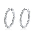 Pave Moissanite Hoop Earrings in Rhodium-Plated S925 sterling silver white background product photo showing the pair, stone shape, and hoop earrings silhouette