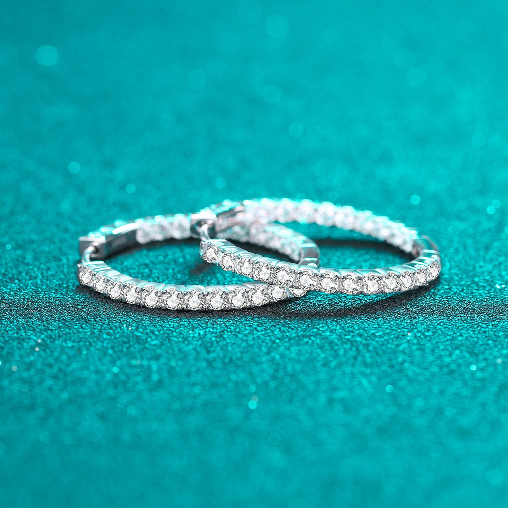 Pave Moissanite Hoop Earrings in Rhodium-Plated S925 sterling silver product scene view showing side profile