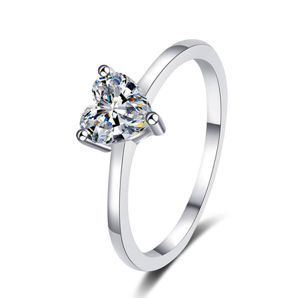 Heart Cut Moissanite Promise Ring in Rhodium-Plated S925 Sterling Silver clean white background product photo showing the ring silhouette and moissanite setting