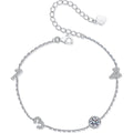 Number Charm Moissanite Adjustable Bracelet with CZ in Rhodium-Plated S925 sterling silver white background product photo showing bracelet shape and moissanite setting