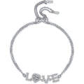 LOVE Heart Moissanite Adjustable Bracelet with CZ in Rhodium-Plated S925 sterling silver white background product photo showing bracelet shape and moissanite setting
