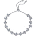 Floral Tennis Moissanite Adjustable Bracelet in Rhodium-Plated S925 sterling silver white background product photo showing bracelet shape and moissanite setting
