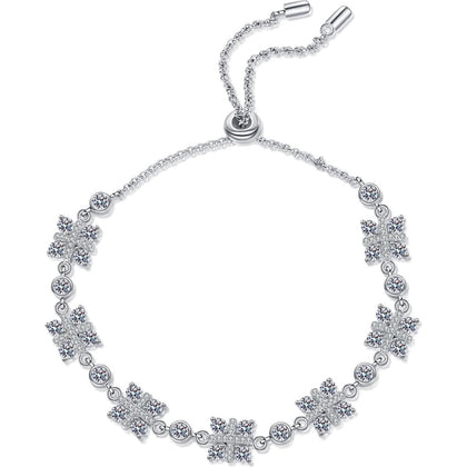 Clover Moissanite Adjustable Bracelet in Rhodium-Plated S925 sterling silver white background product photo showing bracelet shape and moissanite setting