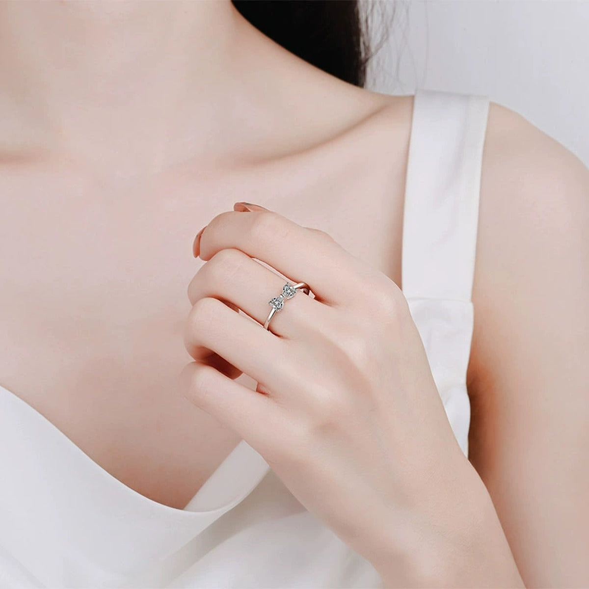 Heart Cut Moissanite Ring worn on hand to show scale and ring profile