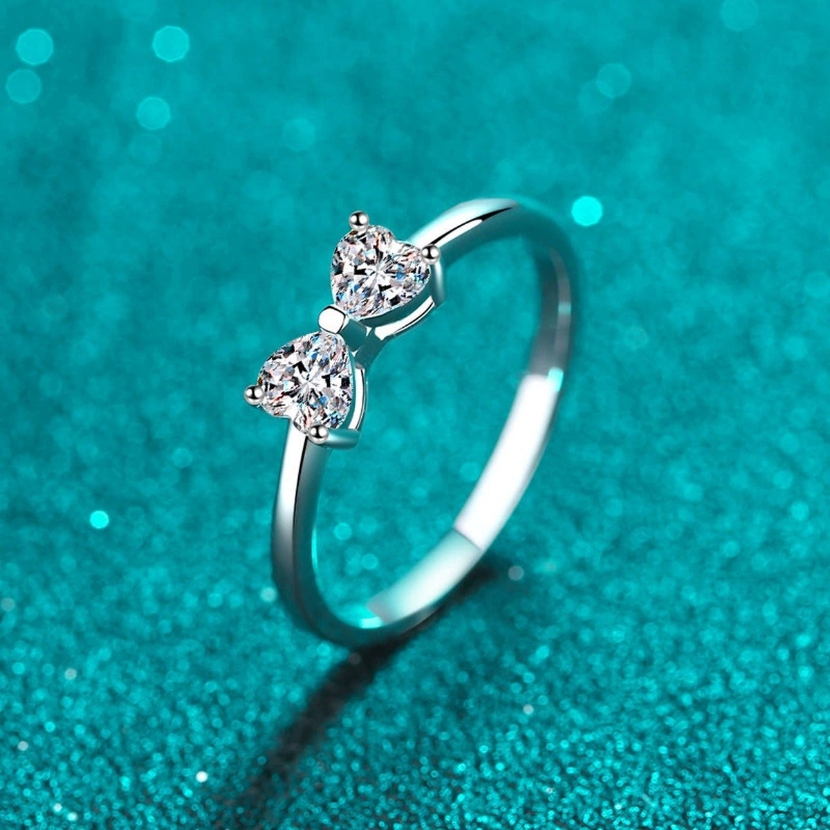 Heart Cut Moissanite Ring product view showing moissanite setting and rhodium finish