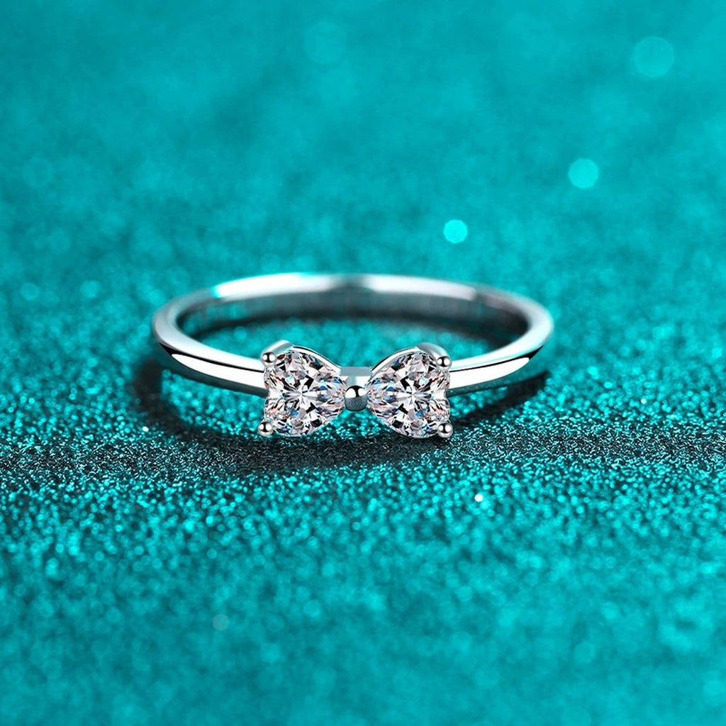 Heart Cut Moissanite Ring product view showing moissanite setting and rhodium finish