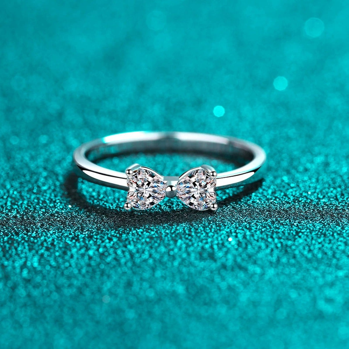 Heart Cut Moissanite Ring product view showing moissanite setting and rhodium finish