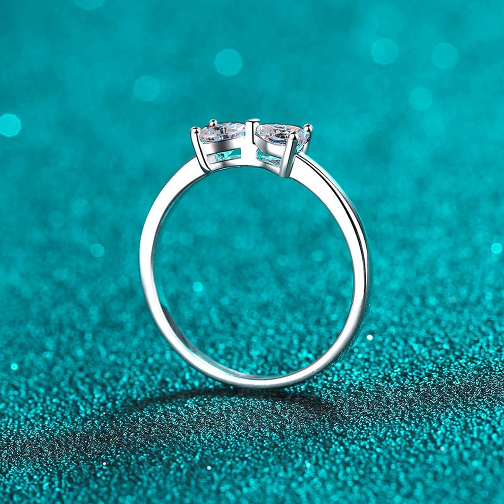 Heart Cut Moissanite Ring product view showing moissanite setting and rhodium finish