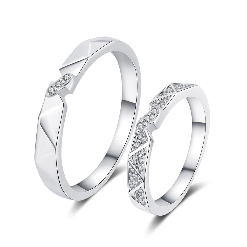 Couples Promise Ring Set in rhodium-plated S925 sterling silver on clean white background