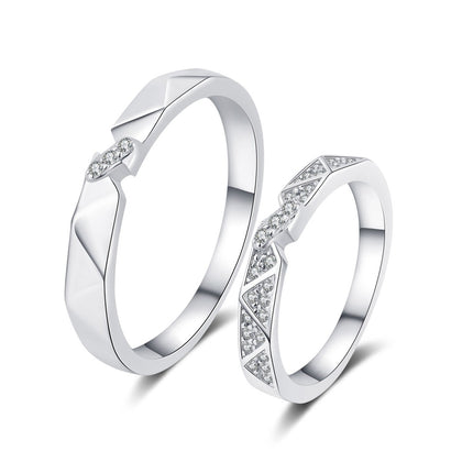 Couples Promise Ring Set in rhodium-plated S925 sterling silver on clean white background