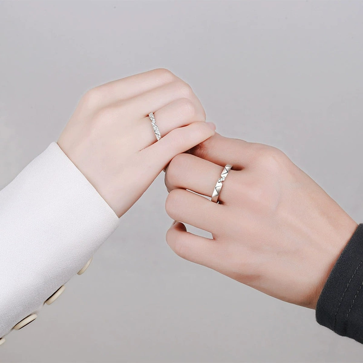 Couples Promise Ring Set worn on hand to show scale and ring profile